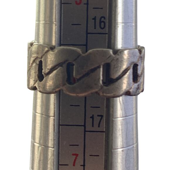 VTG Sterling 925 Silver Curb Chain Ring Wide Unisex Band Size 6 1/8 Signed - Picture 11 of 12
